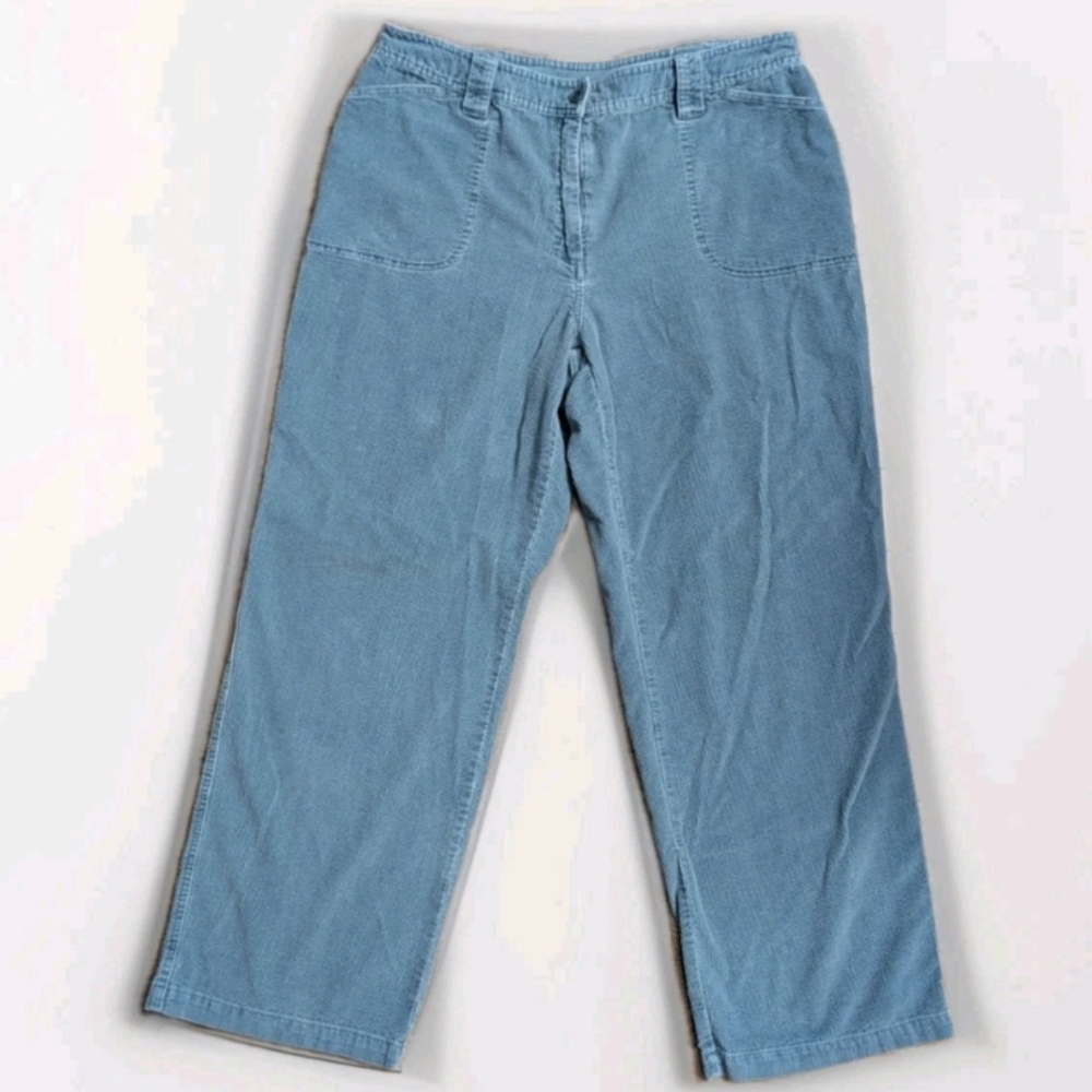 J.Jill Pants Womens Sz 16 Corduroy Blue Wide Leg Comfort 100% cotton